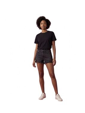 AERIE Black High Waisted Distressed Denim Shorts NWT